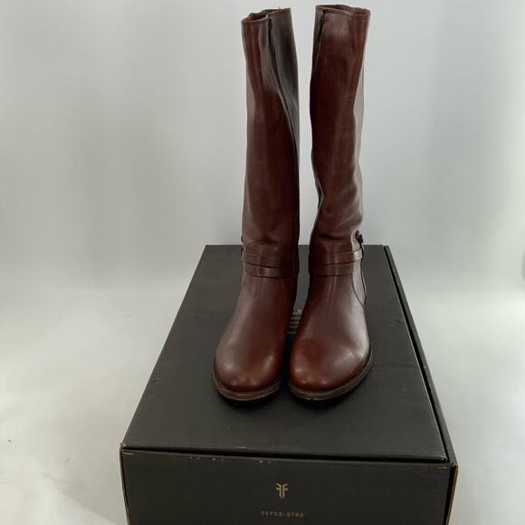 Frye Tall Riding Boots Women's Size 10M Flat Low Heel Knee High Side Zip Brown - Picture 8 of 11